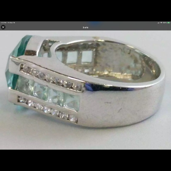 Designer Marked FAS Suspended Blue White 925 Sterling Silver Size 8 Gorgeous - Picture 3 of 6